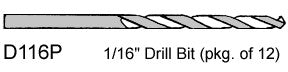 1/16 inch Drill Bits - pkg. of 12 - Supply is limited
