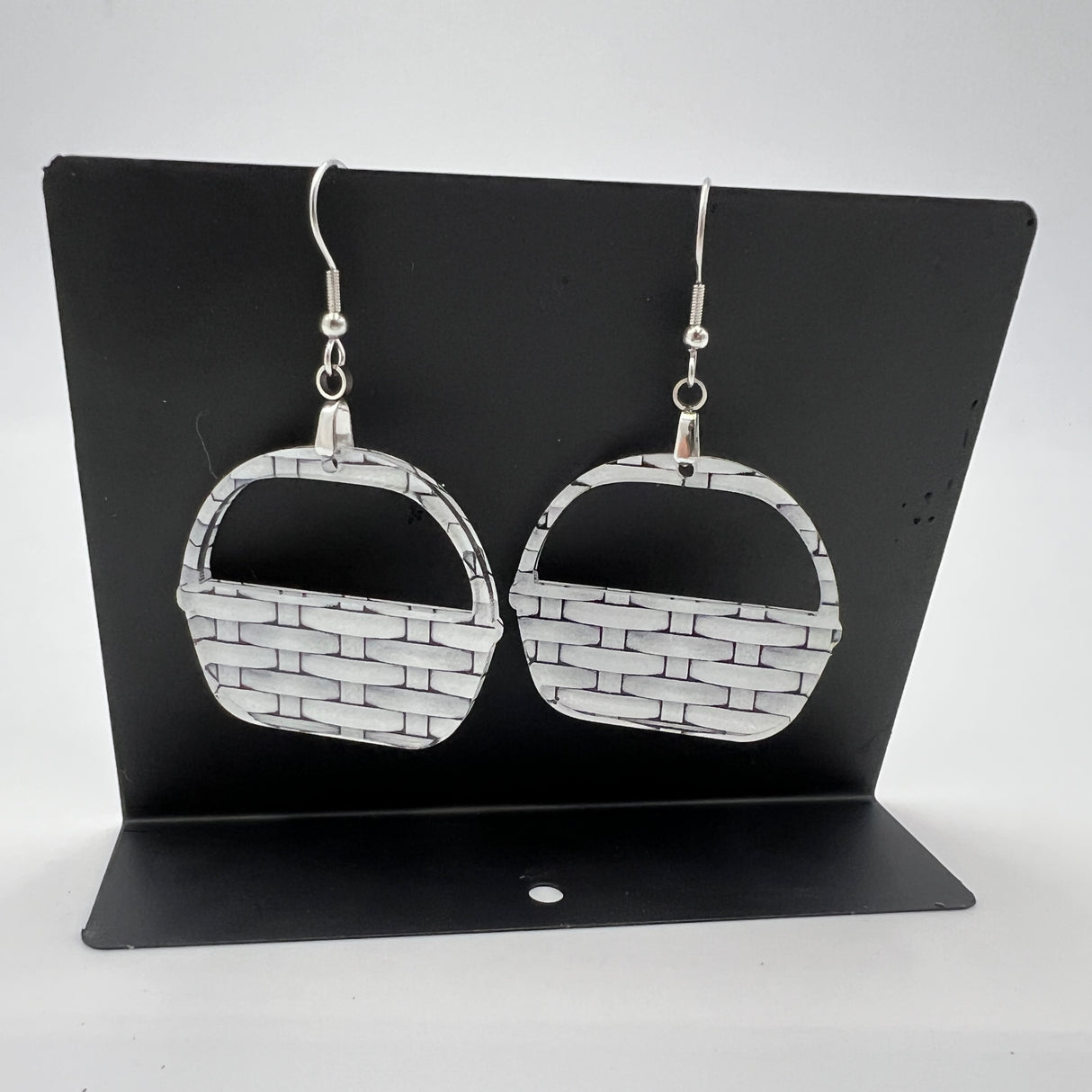 White Woven Basket Earrings