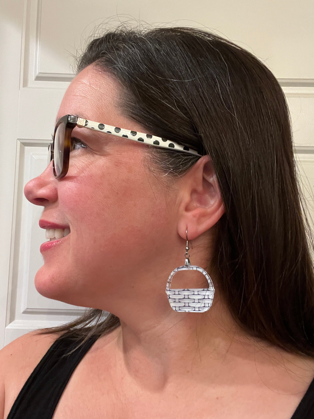 White Woven Basket Earrings