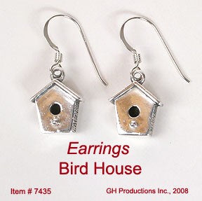 Sterling Silver Bird House Earrings